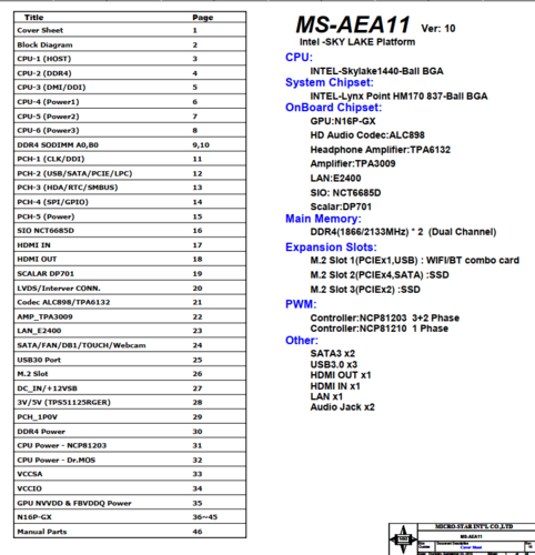 More information about "MSI Gaming 24 MS-AEA11 Rev 1.0, 2.0  Schematic.PDF and BoardView.CAD"